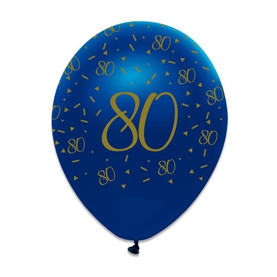Feestbazaar Ballonnen 80 Jaar Navy Blauw/Goud - 6 Stuks