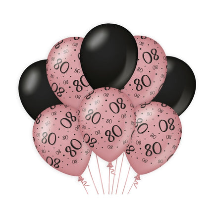 Feestbazaar Ballonnen 80 Jaar Roze/Zwart (8st)
