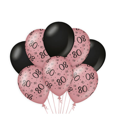 Feestbazaar Ballonnen 80 Jaar Roze/Zwart (8st)