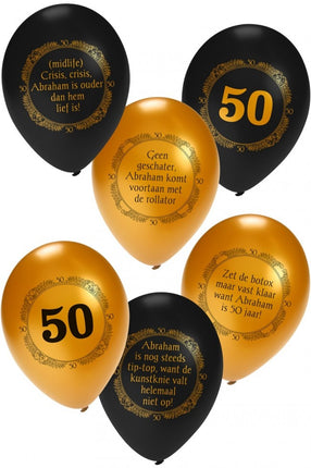 Feestbazaar Ballonnen Abraham Zwart/Goud - 6 stuks