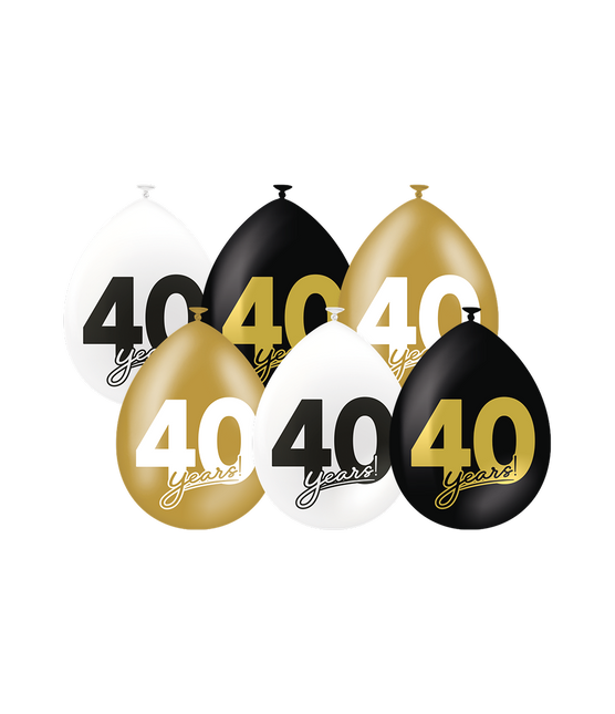 Feestbazaar Ballonnen Celebration 40 Jaar Wit/Goud/Zwart (6st)