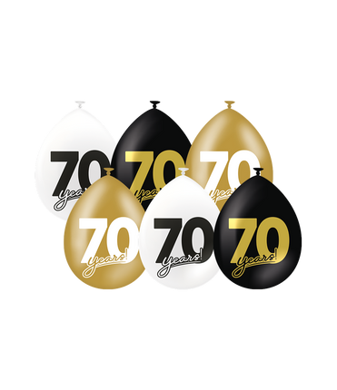 Feestbazaar Ballonnen Celebration 70 Jaar Wit/Goud/Zwart (6st)