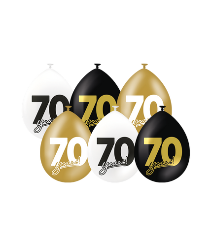 Feestbazaar Ballonnen Celebration 70 Jaar Wit/Goud/Zwart (6st)