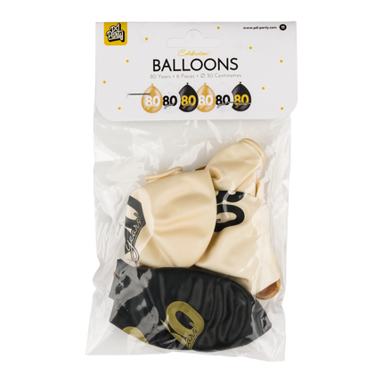 Feestbazaar Ballonnen Celebration 80 Jaar Wit/Goud/Zwart (6st)