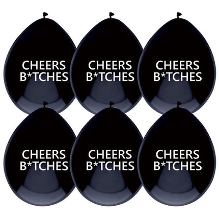 Feestbazaar Ballonnen 'Cheers B*tches' Zwart - 6 Stuks