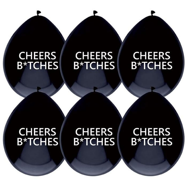 Feestbazaar Ballonnen 'Cheers B*tches' Zwart - 6 Stuks