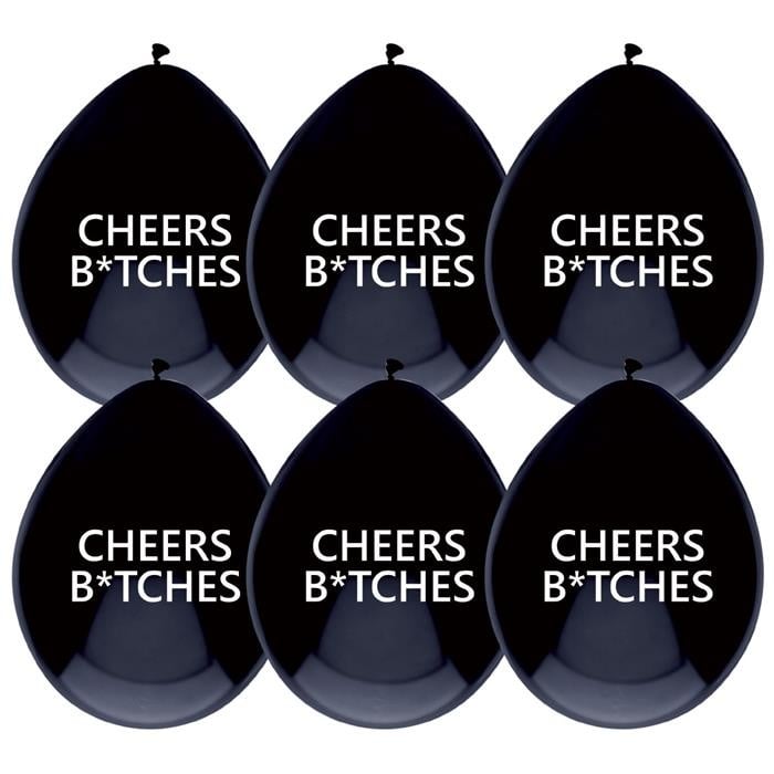 Feestbazaar Ballonnen 'Cheers B*tches' Zwart - 6 Stuks