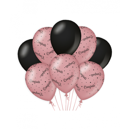 Feestbazaar Ballonnen Congrats Roze/Zwart (8st)