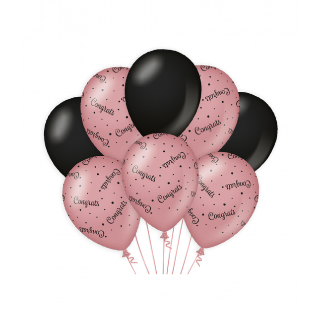 Feestbazaar Ballonnen Congrats Roze/Zwart (8st)