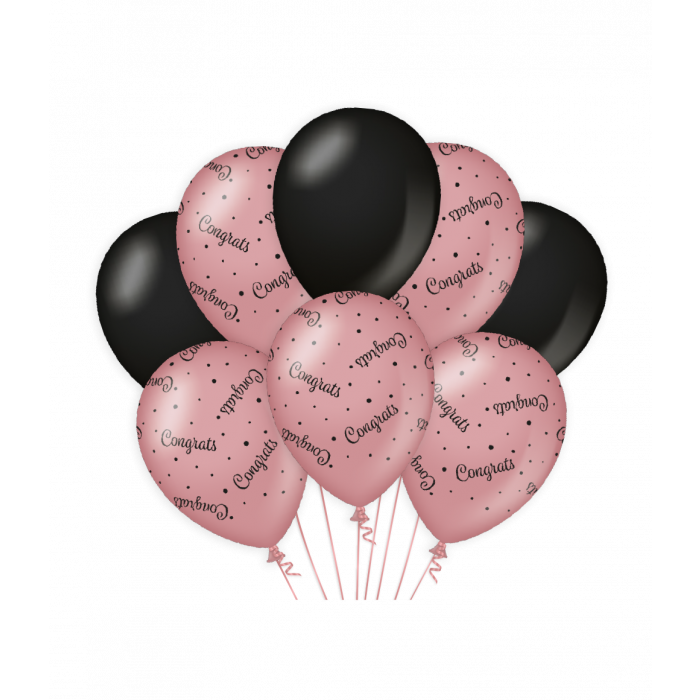 Feestbazaar Ballonnen Congrats Roze/Zwart (8st)
