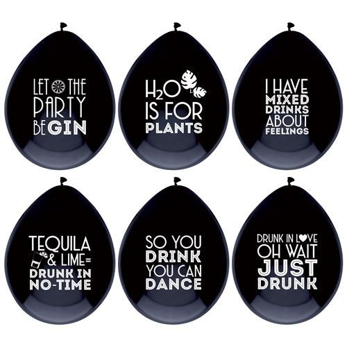 Feestbazaar Ballonnen Drink Quotes Zwart (6st)