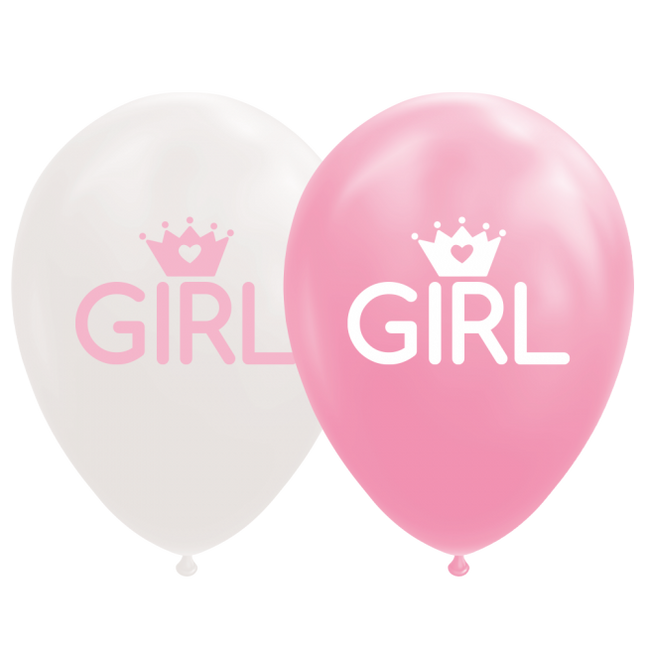 Feestbazaar Ballonnen Geboorte Girl Roze/Wit (8st)