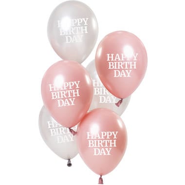 Feestbazaar Ballonnen Glossy Pink 'Happy Birthday' (6st)