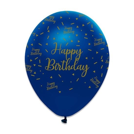 Feestbazaar Ballonnen Happy Birthday Navy Blauw/Goud (6st)