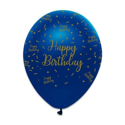 Feestbazaar Ballonnen Happy Birthday Navy Blauw/Goud (6st)