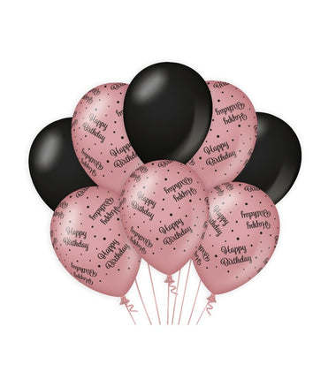 Feestbazaar Ballonnen Happy Birthday Roze/Zwart (8st)