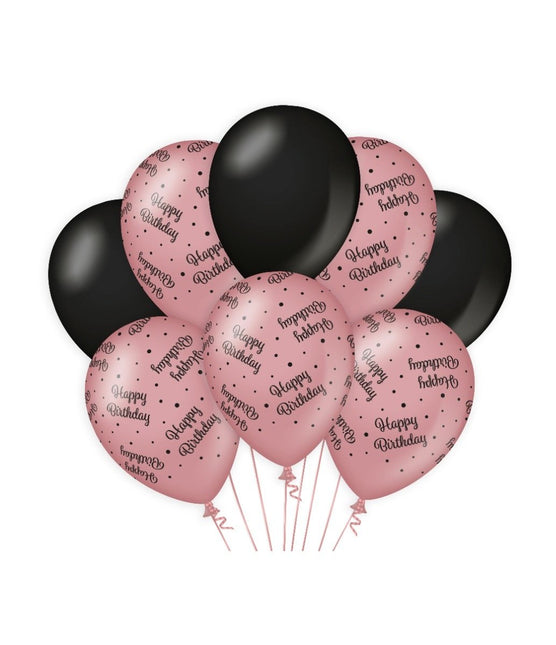 Feestbazaar Ballonnen Happy Birthday Roze/Zwart (8st)