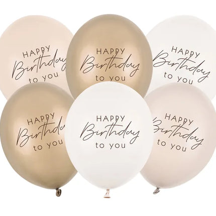 Feestbazaar Ballonnen 'Happy Birthday to you' Beige Mix (6st)