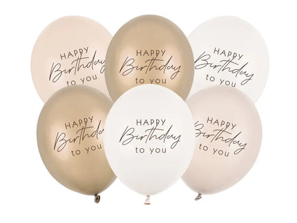 Feestbazaar Ballonnen 'Happy Birthday to you' Beige Mix (6st)