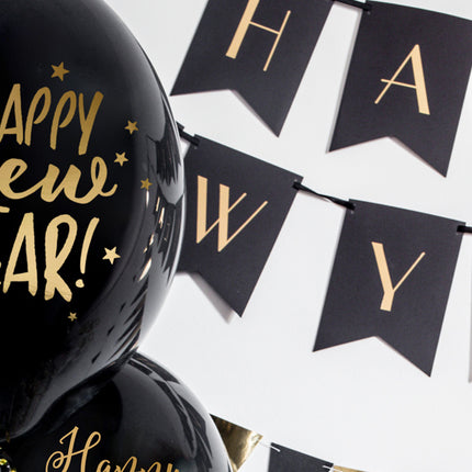 Feestbazaar Ballonnen Happy New Year Pastel Zwart (6st)