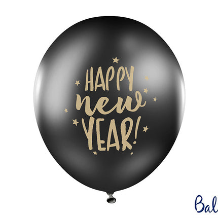 Feestbazaar Ballonnen Happy New Year Pastel Zwart (6st)