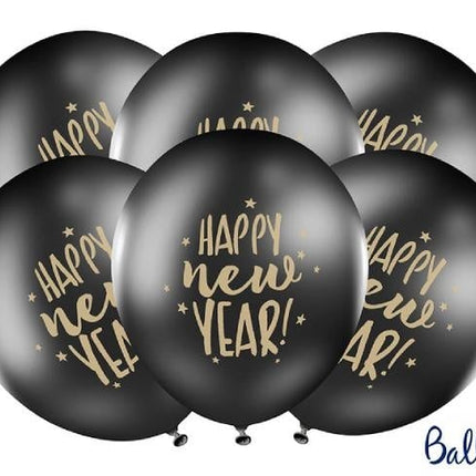 Feestbazaar Ballonnen Happy New Year Pastel Zwart (6st)