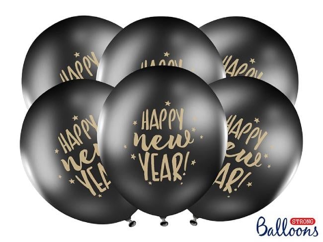 Feestbazaar Ballonnen Happy New Year Pastel Zwart (6st)