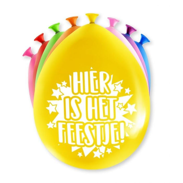 Feestbazaar Ballonnen 'Hier is het feestje' (8st)