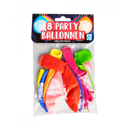 Feestbazaar Ballonnen 'Hier is het feestje' (8st)