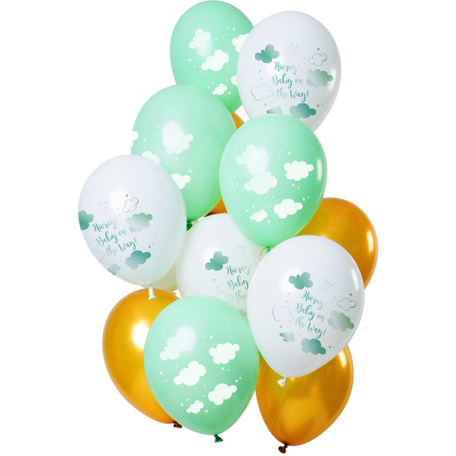 Feestbazaar Ballonnen 'Hooray Baby on the Way' Premium (12st)