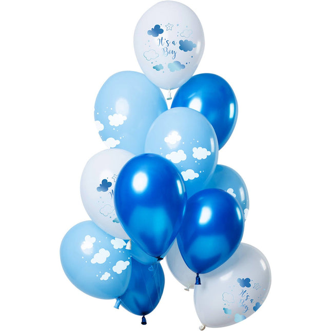 Feestbazaar Ballonnen 'It's  a Boy' Blauw Premium - 12 Stuks