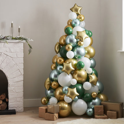 Feestbazaar Ballonnen Kerstboom Groen/Wit/Goud
