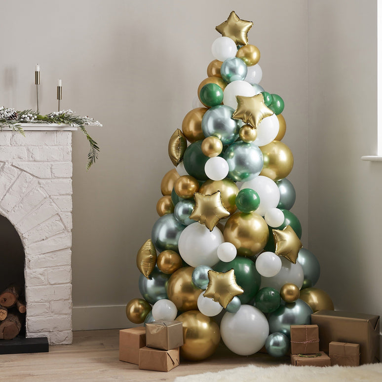 Feestbazaar Ballonnen Kerstboom Groen/Wit/Goud