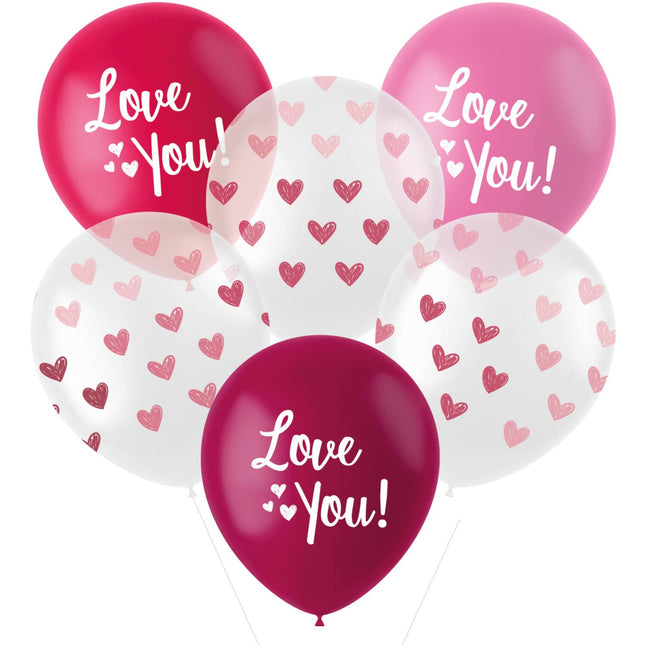 Feestbazaar Ballonnen 'Love You!' Mix Roze (6st)