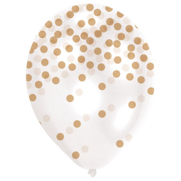 Feestbazaar Ballonnen met confetti print goud - 6 stuks