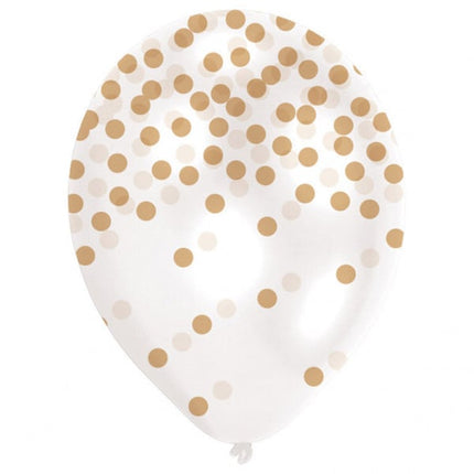 Feestbazaar Ballonnen met confetti print goud - 6 stuks