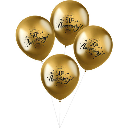 Feestbazaar Ballonnen Metallic Goud '50th Anniversary' (4 st)