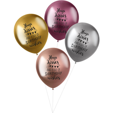 Feestbazaar Ballonnen Metallic 'Hugs, Kisses & Wishes' (4st )