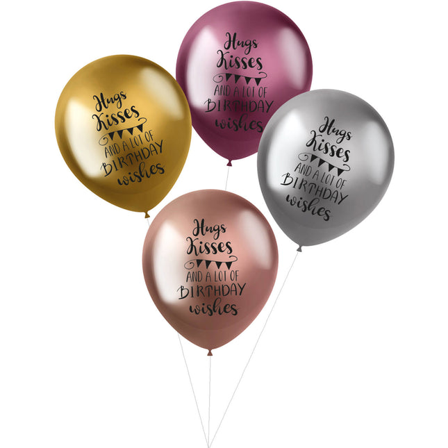 Feestbazaar Ballonnen Metallic 'Hugs, Kisses & Wishes' (4st )