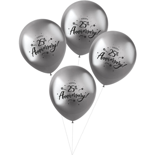 Feestbazaar Ballonnen Metallic Zilver '25th Anniversary' (4 st)
