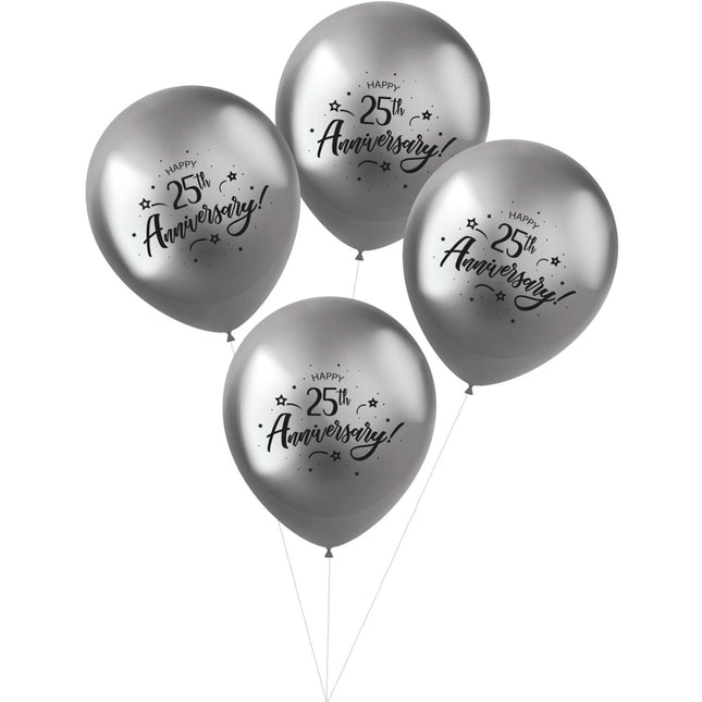 Feestbazaar Ballonnen Metallic Zilver '25th Anniversary' (4 st)