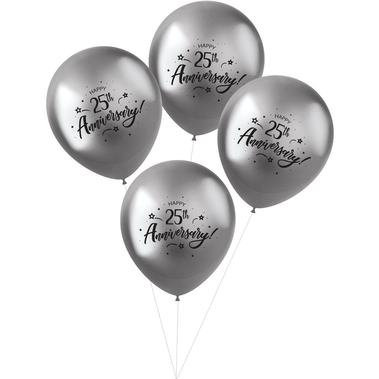 Feestbazaar Ballonnen Metallic Zilver '25th Anniversary' (4 st)
