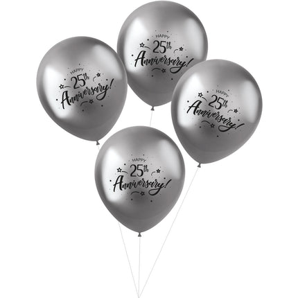 Feestbazaar Ballonnen Metallic Zilver '25th Anniversary' (4 st)