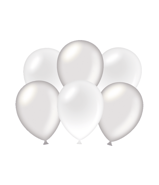 Feestbazaar Ballonnen Metallic Zilver/Wit (6st)