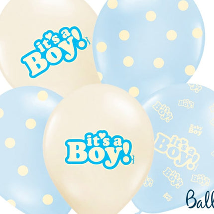 Feestbazaar Ballonnen Mix It's A Boy Pastel Blauw - 6 Stuks