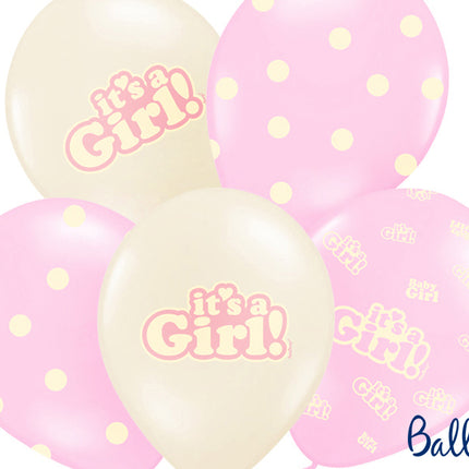 Feestbazaar Ballonnen Mix It's A Girl Pastel Roze - 6 Stuks