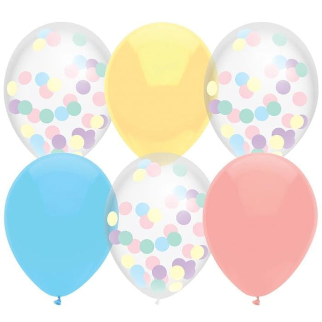 Feestbazaar Ballonnen Mix Pastel Confetti - 6 Stuks