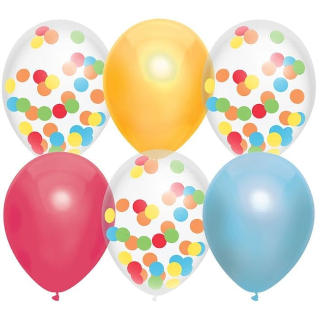 Feestbazaar Ballonnen Mix Regenboog Confetti - 6 Stuks