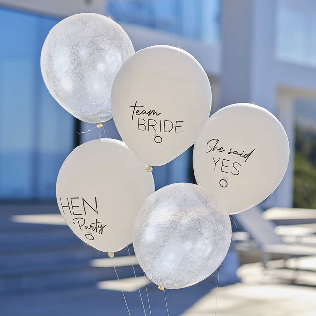 Feestbazaar Ballonnen Mix Vrijgezellenfeest Wit/Zilver (5st)