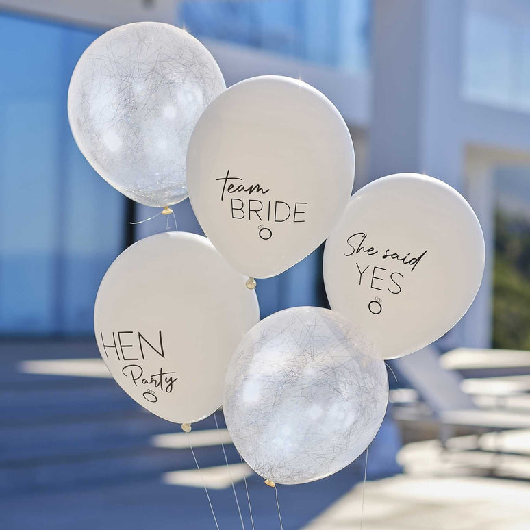 Feestbazaar Ballonnen Mix Vrijgezellenfeest Wit/Zilver (5st)